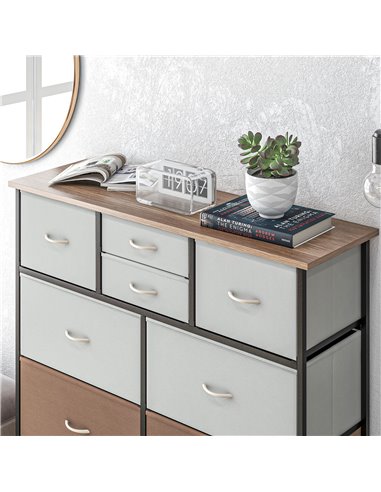 HOMCOM Bedroom Chest of Drawers, 10 Drawer Dresser with Foldable Fabric Drawers and Steel Frame, Multicolour 831-725V00MX