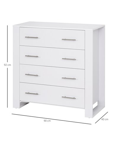 HOMCOM 4-Drawer Chest of Drawers, Storage Organizer Unit, White 831-295WT