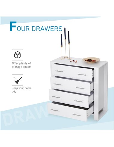 HOMCOM 4-Drawer Chest of Drawers, Storage Organizer Unit with Metal Handles Base Freestanding Unit Furnishing Living Room, White