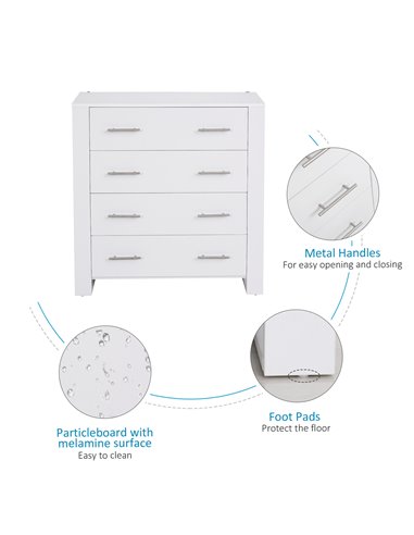 HOMCOM 4-Drawer Chest of Drawers, Storage Organizer Unit with Metal Handles Base Freestanding Unit Furnishing Living Room, White