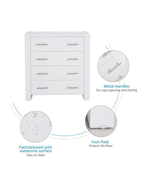 HOMCOM 4-Drawer Chest of Drawers, Storage Organizer Unit with Metal Handles Base Freestanding Unit Furnishing Living Room, White - pic 34370 | FastDaddyshop