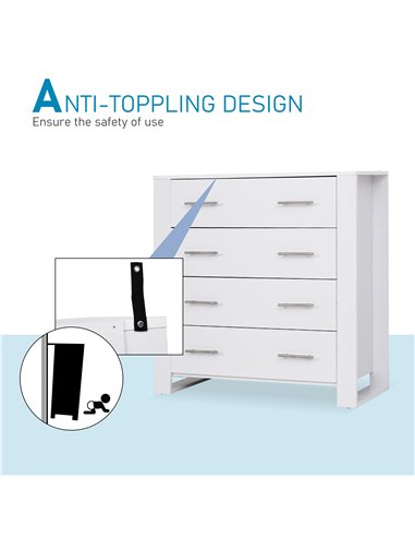 HOMCOM 4-Drawer Chest of Drawers, Storage Organizer Unit with Metal Handles Base Freestanding Unit Furnishing Living Room, White