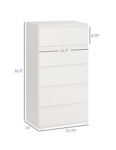 HOMCOM Chest of Drawer, 5 Drawers Storage Cabinet, White 831-337V01