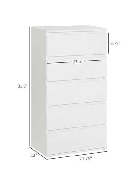 HOMCOM Chest of Drawer, 5 Drawers Storage Cabinet, White 831-337V01 - pic 34376 | FastDaddyshop