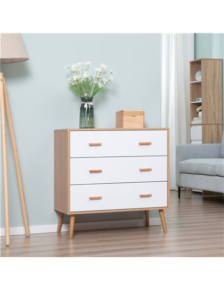 HOMCOM Chest of Drawers with 3 Drawers, Storage Organizer, White and Natural 831-472 - pic 34384 | FastDaddyshop