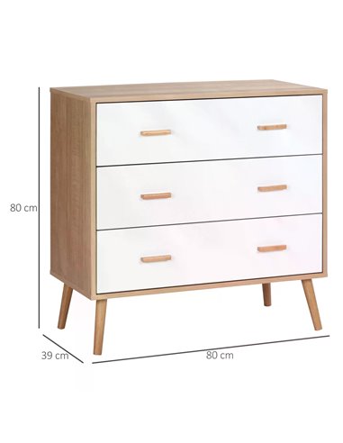 HOMCOM Chest of Drawers with 3 Drawers, Storage Organizer, White and Natural 831-472
