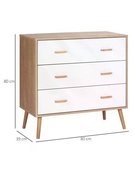 HOMCOM Chest of Drawers with 3 Drawers, Storage Organizer, White and Natural 831-472 - pic 34385 | FastDaddyshop