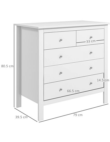 HOMCOM Modern Chest of Drawers, 5 Drawer Storage Cabinet, White 831-256V00WT