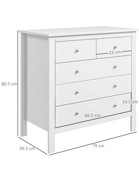 HOMCOM Modern Chest of Drawers, 5 Drawer Storage Cabinet, White 831-256V00WT - pic 34394 | FastDaddyshop