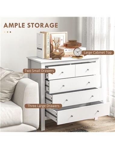HOMCOM Modern Chest of Drawers, 5 Drawer Storage Cabinet, White 831-256V00WT