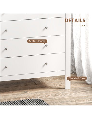 HOMCOM Modern Chest of Drawers, 5 Drawer Storage Cabinet with Metal Handles and Runners for Bedroom, White 831-256V00WT