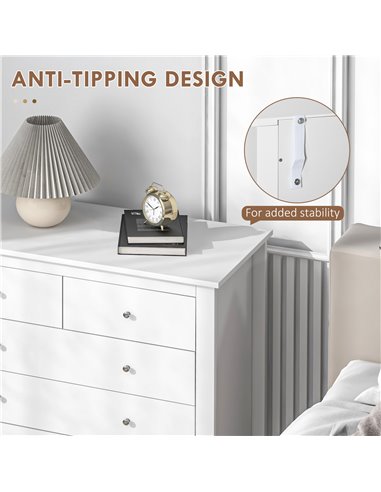 HOMCOM Modern Chest of Drawers, 5 Drawer Storage Cabinet with Metal Handles and Runners for Bedroom, White 831-256V00WT
