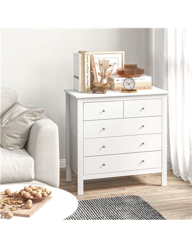 HOMCOM Modern Chest of Drawers, 5 Drawer Storage Cabinet with Metal Handles and Runners for Bedroom, White 831-256V00WT