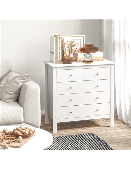 HOMCOM Modern Chest of Drawers, 5 Drawer Storage Cabinet with Metal Handles and Runners for Bedroom, White 831-256V00WT - pic 34398 | FastDaddyshop