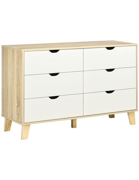HOMCOM Wide Chest of Drawers, 6-Drawer Storage Organiser Unit, White and Light Brown 831-595V00LR - pic 34410 | FastDaddyshop