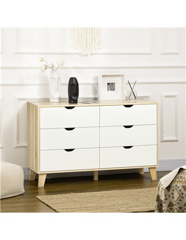 HOMCOM Wide Chest of Drawers, 6-Drawer Storage Organiser Unit, White and Light Brown 831-595V00LR
