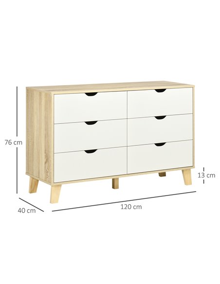 HOMCOM Wide Chest of Drawers, 6-Drawer Storage Organiser Unit, White and Light Brown 831-595V00LR - pic 34412 | FastDaddyshop