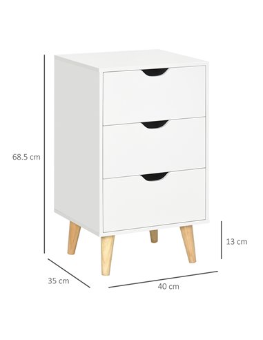 HOMCOM Chest of Drawers, 3-Drawer Storage Unit, White 831-594V00WT