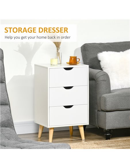HOMCOM Bedroom Chest of Drawers, 3-Drawer Storage Unit with Wood Legs and Cut-out Handles, White 831-594V00WT - pic 34422 | FastDaddyshop