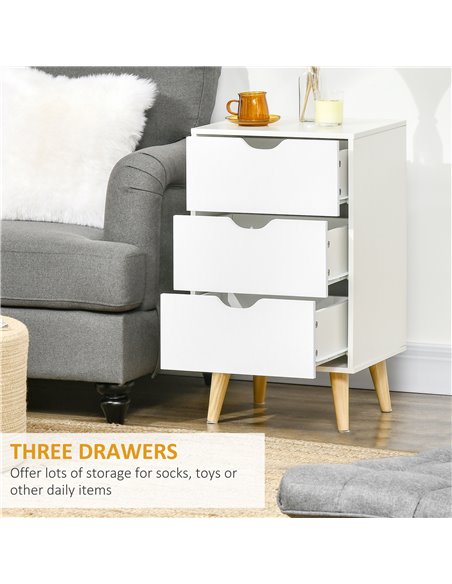 HOMCOM Bedroom Chest of Drawers, 3-Drawer Storage Unit with Wood Legs and Cut-out Handles, White 831-594V00WT - pic 34423 | FastDaddyshop
