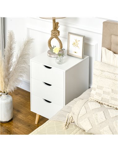 HOMCOM Bedroom Chest of Drawers, 3-Drawer Storage Unit with Wood Legs and Cut-out Handles, White 831-594V00WT