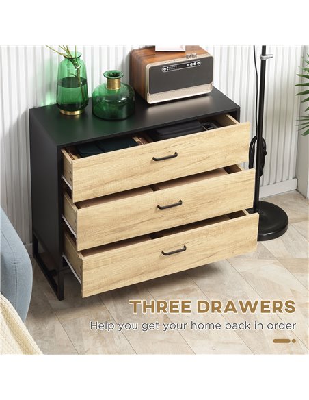 HOMCOM Drawer Chest, 3-Drawer Storage Cabinet Organiser with Steel Frame for Bedroom, Living Room, 80cmx35cmx75cm, Natural 831-6 - pic 34441 | FastDaddyshop