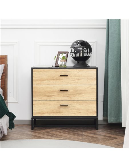 HOMCOM Drawer Chest, 3-Drawer Storage Cabinet Organiser with Steel Frame for Bedroom, Living Room, 80cmx35cmx75cm, Natural 831-6 - pic 34443 | FastDaddyshop