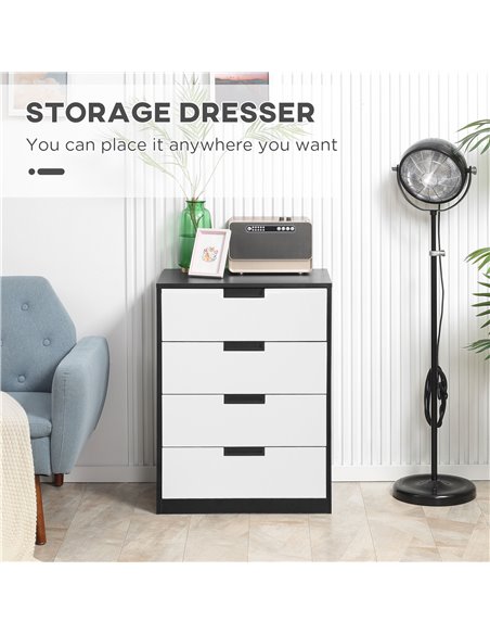 HOMCOM Drawer Chest, 4-Drawer Storage Cabinet Organiser for Bedroom, Living Room, 60cmx40cmx80cm, White and Black 831-619V00MX - pic 34449 | FastDaddyshop