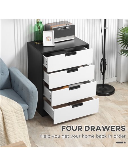 HOMCOM Drawer Chest, 4-Drawer Storage Cabinet Organiser for Bedroom, Living Room, 60cmx40cmx80cm, White and Black 831-619V00MX - pic 34450 | FastDaddyshop