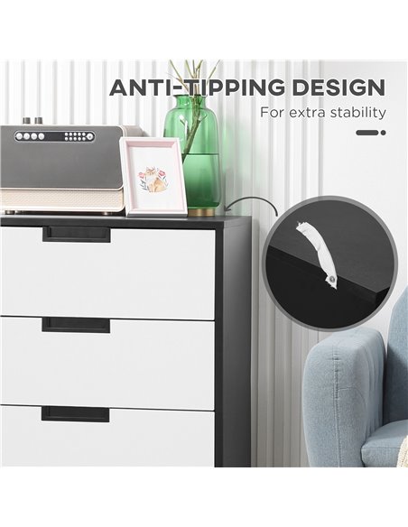 HOMCOM Drawer Chest, 4-Drawer Storage Cabinet Organiser for Bedroom, Living Room, 60cmx40cmx80cm, White and Black 831-619V00MX - pic 34451 | FastDaddyshop