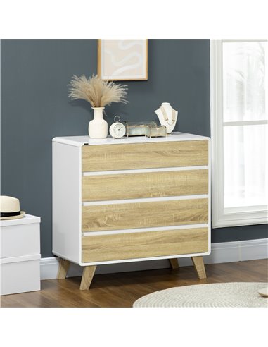 HOMCOM Drawer Chest, 4-Drawer Storage Organiser, White and Natural 831-613V00WT