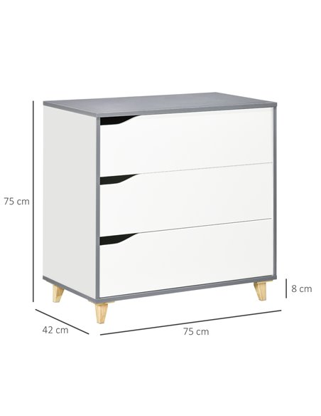 HOMCOM Drawer Chest, 3-Drawer Storage Cabinet Unit with Pine Wood Legs for Bedroom, Living Room, 75cmx42cmx75cm, White 831-526GY - pic 34466 | FastDaddyshop