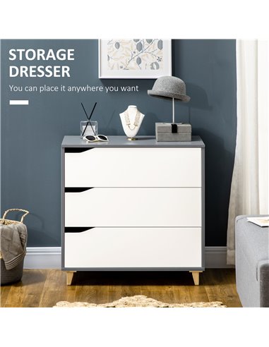 HOMCOM Drawer Chest, 3-Drawer Storage Cabinet Unit with Pine Wood Legs for Bedroom, Living Room, 75cmx42cmx75cm, White 831-526GY