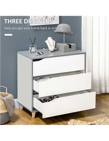 HOMCOM Drawer Chest, 3-Drawer Storage Cabinet Unit with Pine Wood Legs for Bedroom, Living Room, 75cmx42cmx75cm, White 831-526GY