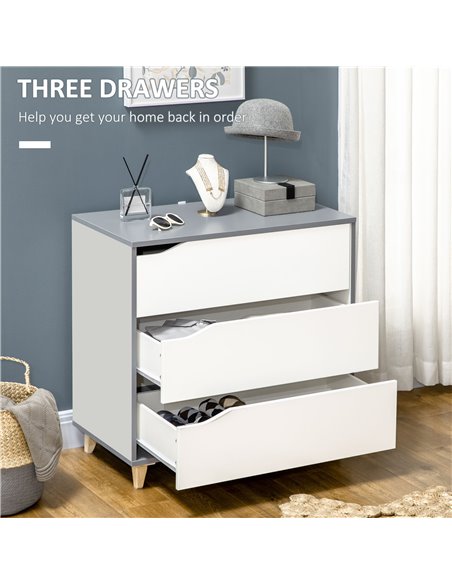 HOMCOM Drawer Chest, 3-Drawer Storage Cabinet Unit with Pine Wood Legs for Bedroom, Living Room, 75cmx42cmx75cm, White 831-526GY - pic 34468 | FastDaddyshop