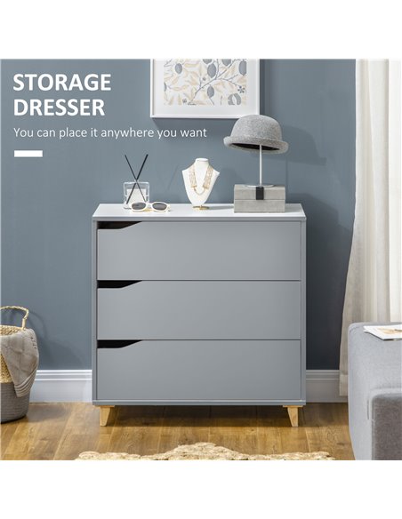 HOMCOM Drawer Chest, 3-Drawer Storage Cabinet Unit with Pine Wood Legs for Bedroom, Living Room, 75cmx42cmx75cm, Grey 831-526WT - pic 34476 | FastDaddyshop