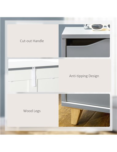 HOMCOM Drawer Chest, 3-Drawer Storage Cabinet Unit with Pine Wood Legs for Bedroom, Living Room, 75cmx42cmx75cm, Grey 831-526WT
