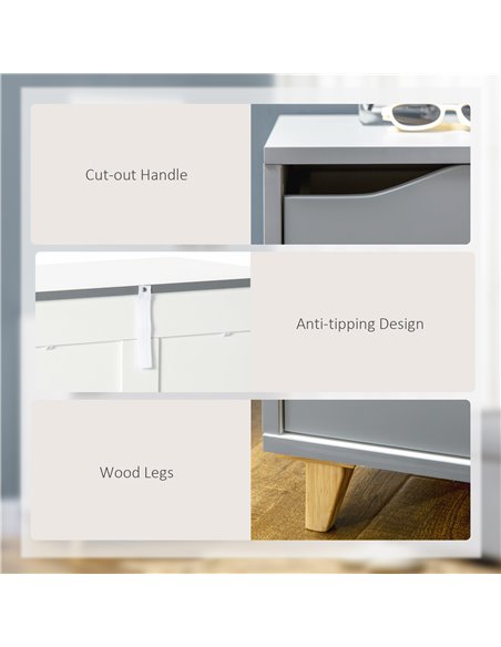 HOMCOM Drawer Chest, 3-Drawer Storage Cabinet Unit with Pine Wood Legs for Bedroom, Living Room, 75cmx42cmx75cm, Grey 831-526WT - pic 34478 | FastDaddyshop
