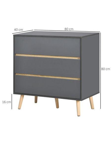 HOMCOM Drawer Chest, 3-Drawer Storage Organiser for Bedroom, Living Room, 80cmx40cmx80cm, Dark Grey 839-673V00CG - pic 34484 | FastDaddyshop