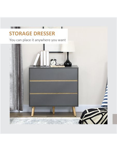 HOMCOM Drawer Chest, 3-Drawer Storage Organiser for Bedroom, Living Room, 80cmx40cmx80cm, Dark Grey 839-673V00CG - pic 34485 | FastDaddyshop