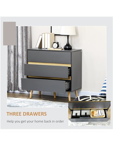 HOMCOM Drawer Chest, 3-Drawer Storage Organiser for Bedroom, Living Room, 80cmx40cmx80cm, Dark Grey 839-673V00CG