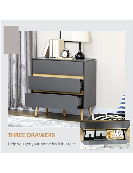 HOMCOM Drawer Chest, 3-Drawer Storage Organiser for Bedroom, Living Room, 80cmx40cmx80cm, Dark Grey 839-673V00CG - pic 34486 | FastDaddyshop