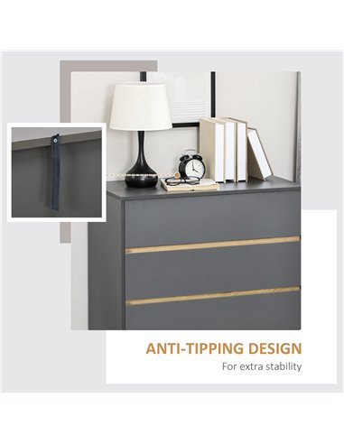 HOMCOM Drawer Chest, 3-Drawer Storage Organiser for Bedroom, Living Room, 80cmx40cmx80cm, Dark Grey 839-673V00CG