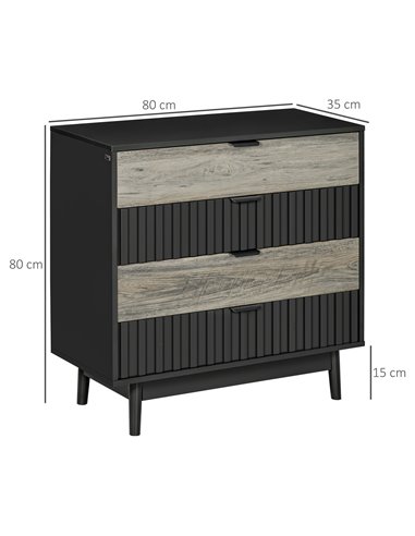 HOMCOM Drawer Chest, 4-Drawer Storage Organiser for Bedroom, Living Room, 80cmx35cmx80cm, Grey and Natural Tone 831-653V80GY