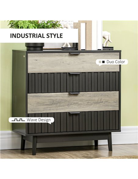 HOMCOM Drawer Chest, 4-Drawer Storage Organiser for Bedroom, Living Room, 80cmx35cmx80cm, Grey and Natural Tone 831-653V80GY - pic 34494 | FastDaddyshop
