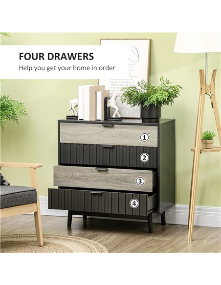 HOMCOM Drawer Chest, 4-Drawer Storage Organiser for Bedroom, Living Room, 80cmx35cmx80cm, Grey and Natural Tone 831-653V80GY - pic 34495 | FastDaddyshop