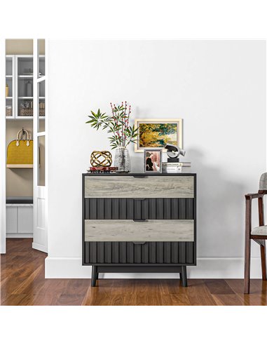 HOMCOM Drawer Chest, 4-Drawer Storage Organiser for Bedroom, Living Room, 80cmx35cmx80cm, Grey and Natural Tone 831-653V80GY