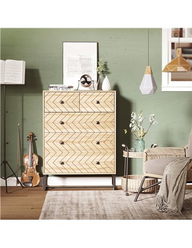 HOMCOM 5 Drawer Chest, Cabinet Storage Unit, Natural Wood Colour 831-260