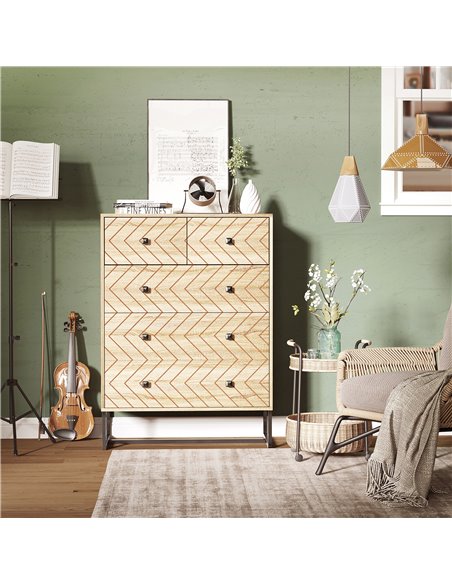 HOMCOM 5 Drawer Chest, Cabinet Storage Unit, Natural Wood Colour 831-260 - pic 34528 | FastDaddyshop