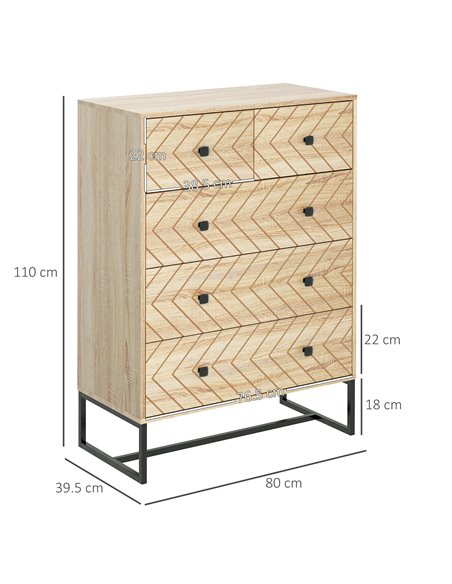HOMCOM 5 Drawer Chest, Cabinet Storage Unit, Natural Wood Colour 831-260 - pic 34529 | FastDaddyshop